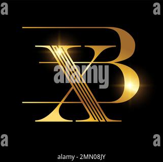 A vector Illustration in black background with gold shine effect of Gold Monogram Logo Initial Letters BX Stock Vector
