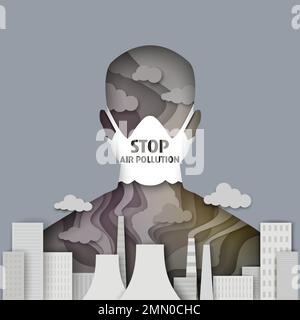Stop air pollution, vector illustration in paper art style