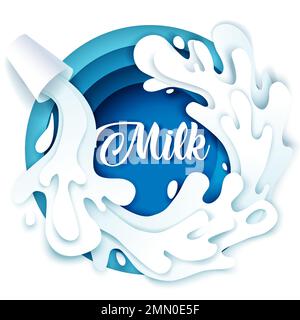Natural fresh milk, vector illustration in paper art style. Stock Vector