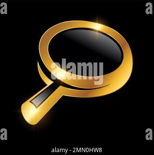 A vector Illustration  in black background with gold shine effect of Golden Magnifying Glass Vector Icon Stock Vector