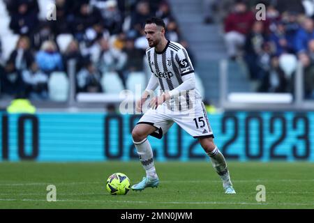 Federico Gatti of Juventus Fc controls the ball during the Serie A match beetween Juventus Fc and Ac Monza at Allianz Stadium on January 29, 2023 in Turin, Italy . Stock Photo