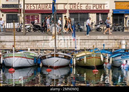 France, Alpes-Maritimes, Nice, listed as World Heritage by UNESCO, the old port or port Lympia, pointu boats which are traditional fishing boats Stock Photo