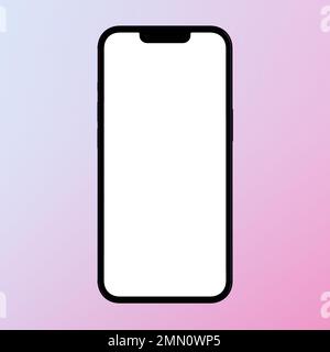 Smartphone with white glowing blank screen with neon lighting, mockup close-up view, copy space, color background Stock Photo