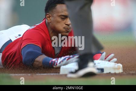 Texas Rangers Leody Taveras steals second base against the Minnesota Twins  during the fifth inning of a baseball game, Saturday, Aug. 26, 2023, in  Minneapolis. (AP Photo/Craig Lassig Stock Photo - Alamy