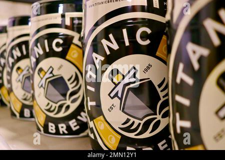 Mini kegs await filling with Titanic beer - The Titanic Brewery, Stoke-on-Trent, Staffordshire, UK Stock Photo