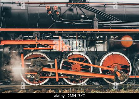 Steam train locomotive close up. Stock Photo