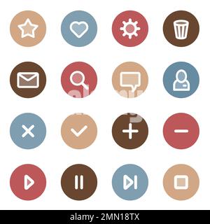 Flat UI design elements - set of basic web icons on colorful circles. Vector illustration. Stock Vector