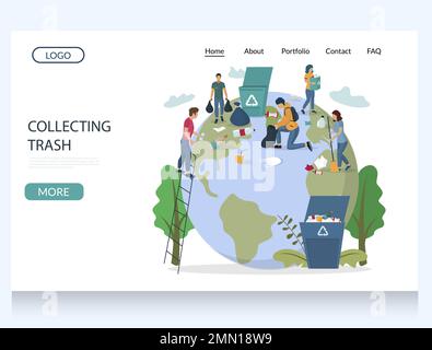 Collecting trash vector website landing page design template Stock Vector