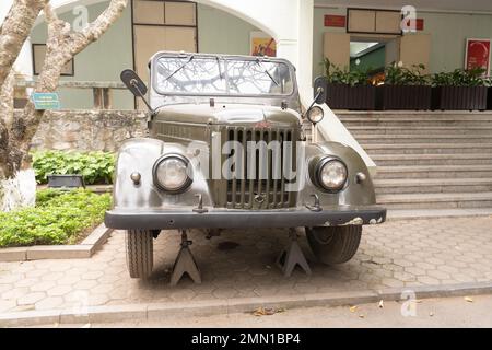 Hanoi, Vietnam, January 2023. OLd military vehicles outside of the General Command Headquarters Bunker historical site inside the Thăng Long Imperial Stock Photo