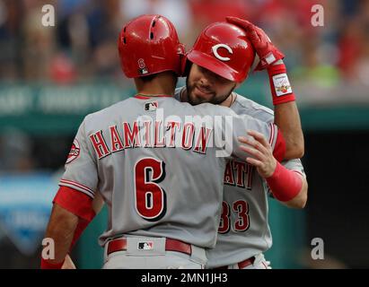 Cincinnati Reds right fielder Jesse Winker (33) runs for a fly ball during  a MLB game against the Los Angeles Dodgers, Wednesday, April 28, 2021, in L  Stock Photo - Alamy