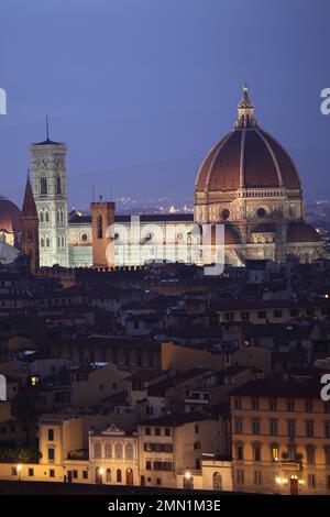 View over the city and Duommo at night, Florence, Italy. Stock Photo