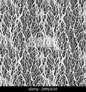 Seamless  pattern. Rhizomes filiform white on a black background. Texture monochrome Stock Photo