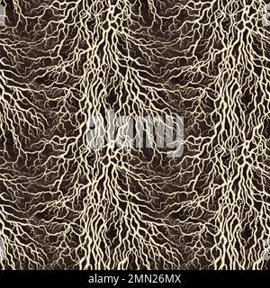 Seamless  pattern. Rhizomes filiform white against the background of brown soil. Texture monochrome Stock Photo