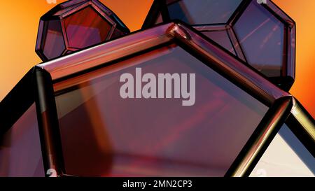 Red, orange, hexagonal glassy chic with clear border abstract, dramatic, passionate, passionate, luxurious, modern 3D rendering graphic design element Stock Photo