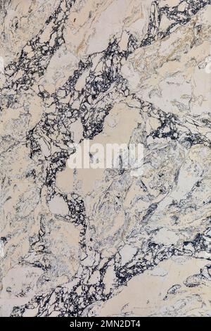 close up of pattern of cream coloured marble with black veins Stock Photo