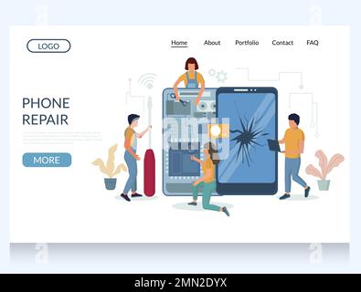 Phone repair vector website landing page design template Stock Vector