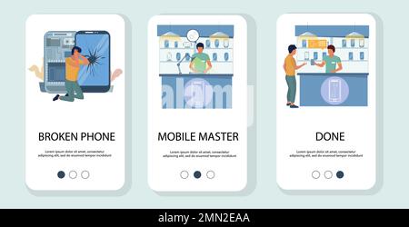 Phone repair mobile app onboarding screens vector template Stock Vector
