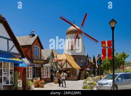Windmill imitation at Alisol Road in Danish Village at Solvang, California, USA Stock Photo