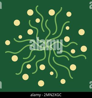 Vector sketch of wavy lines and circles. Algae and bubbles pattern on a green background. Stock Vector
