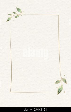 Gold rectangle frame sticker, green gradient botanical illustration vector Stock Vector