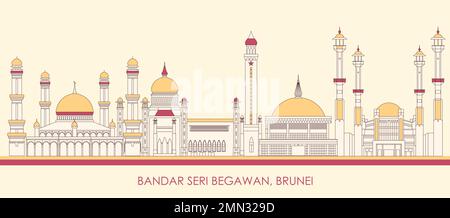 Cartoon Skyline panorama of city of Bandar Seri Begawan, Brunei - vector illustration Stock Vector
