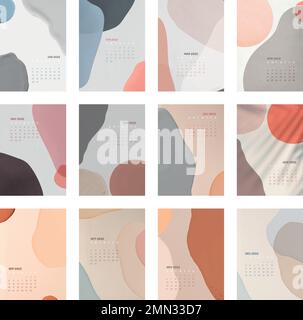 Abstract 2022 monthly calendar template, watercolor design vector set Stock Vector