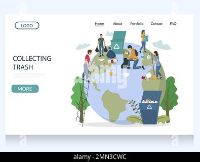 Collecting trash vector website landing page design template Stock Vector