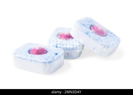 Soluble dishwasher tablets isolated on white background Stock Photo
