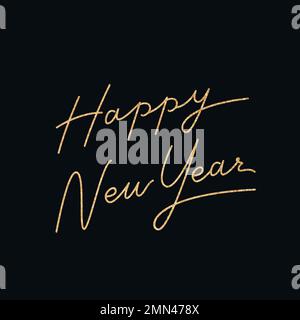 Happy New Year calligraphy sticker, gold design vector Stock Vector