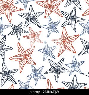 Starfishes silhouettes, seamless beautiful doodle pattern Stock Vector