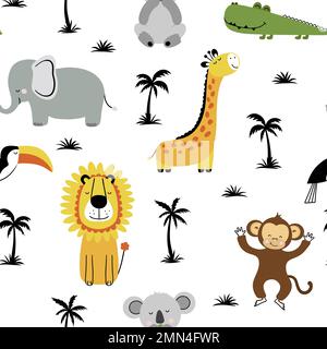 Seamless vector pattern with hand drawn baby animals. Stock Vector