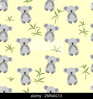 Seamless pattern with cute koala baby. Funny australian animals. Flat vector illustration for fabric, textile, wallpaper, poster, paper. Stock Vector