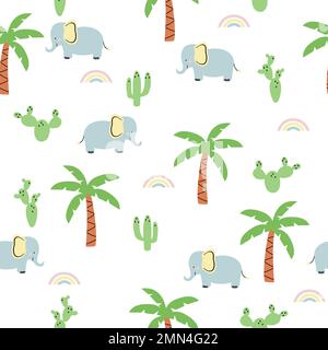 Cute elephants with palms. Creative kids texture for fabric, textile, wallpaper, apparel. Stock Vector