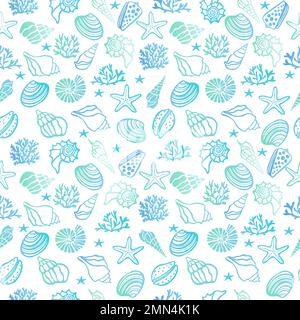 Beach Seashell Pattern. Vector seamless pattern with seashells doodle style. Stock Vector