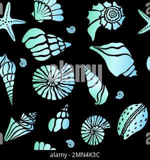 Hand made vector illustrations, seamless shell patterns. Sea background. Ideal for invitations, greeting cards, posters, prints, banners. Stock Vector
