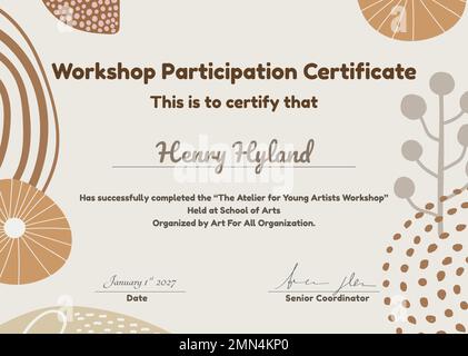 Workshop participation certificate template, creative floral design vector Stock Vector