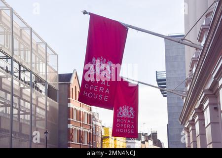 London, UK. 30th January 2023. Exterior view of the Royal Opera House in Covent Garden. Stock Photo