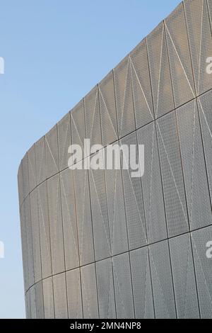 Aluminium mesh cladding of exterior facade. F51 Skatepark, Folkestone, United Kingdom. Architect: Hollaway Studio, 2022. Stock Photo
