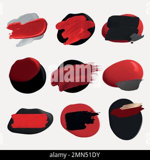 Paint brush badge sticker, abstract brush stroke texture vector set Stock Vector