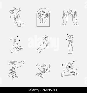 Minimal hand aesthetic logo element set vector Stock Vector