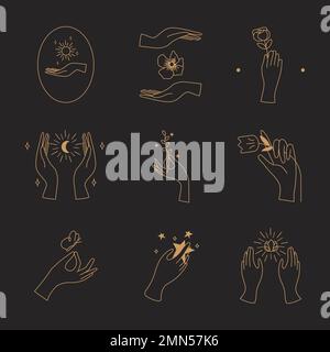 Minimal hand aesthetic logo element set vector Stock Vector