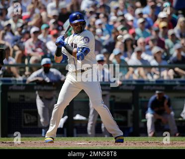 Seattle Mariners, from left, Taijuan Walker, James Paxton, Charlie Furbush  and Nelson Cruz show-off the team's new alternate Sunday uniforms during an  unveiling Friday, Jan. 23, 2015, in Seattle. The uniforms are