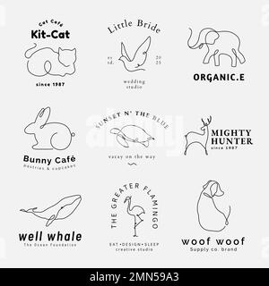 Animal logo template, line art illustration set vector Stock Vector