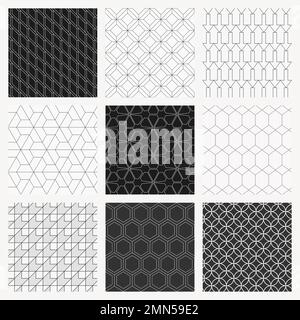 Geometric pattern background, grayscale abstract design vector set Stock Vector