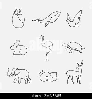 Animal logo element vector, line art animal illustration set Stock Vector