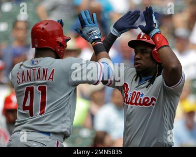 Milwaukee Brewers' Mark Canha hits a grand slam during the eighth inning of  a baseball game against the Washington Nationals, Saturday, Sept. 16, 2023,  in Milwaukee. (AP Photo/Aaron Gash Stock Photo - Alamy