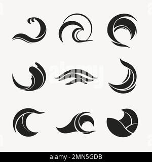 Ocean wave logo element, creative water clipart for business vector set Stock Vector