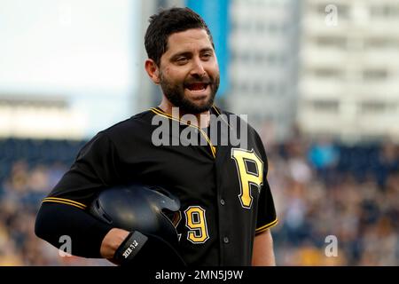 Pittsburgh Pirates catcher Francisco Cervelli stands in the dugout before a  baseball game against the San Francisco Giants in Pittsburgh, Saturday,  April 20, 2019. (AP Photo/Gene J. Puskar Stock Photo - Alamy