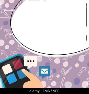 Mobile phone with information on the screen. Bright color illustration with important information. Big white speech bubble for text. Agenda. Critical Stock Vector