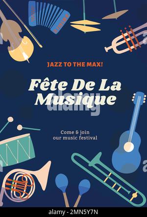 Jazz music concert poster template, retro instrument design vector Stock Vector